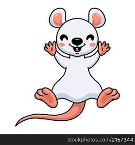 Cute little white mouse cartoon raising hands