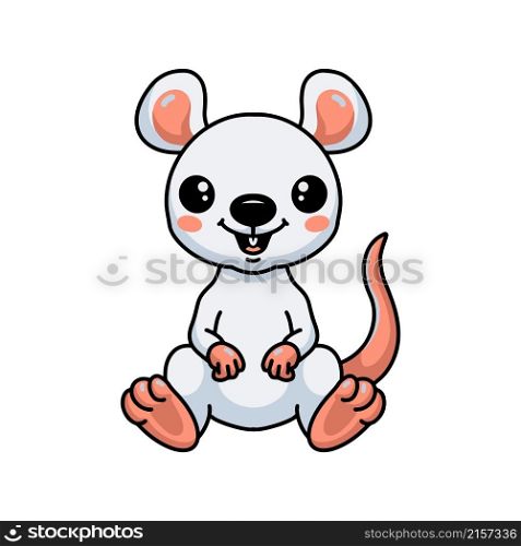 Cute little white mouse cartoon sitting