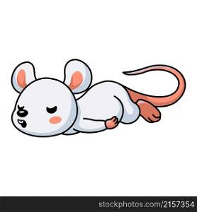 Cute little white mouse cartoon sleeping