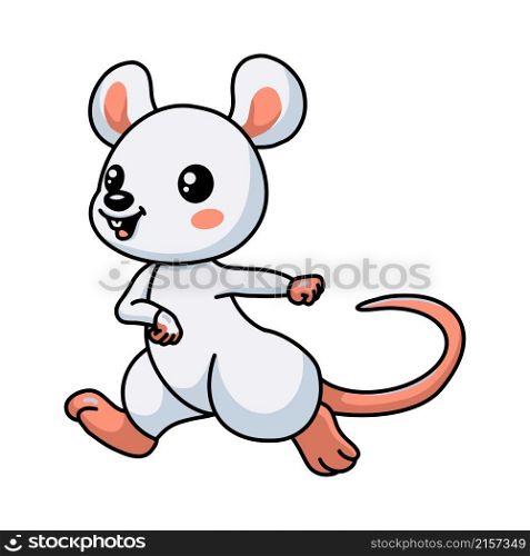Cute little white mouse cartoon walking