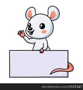 Cute little white mouse cartoon with blank sign