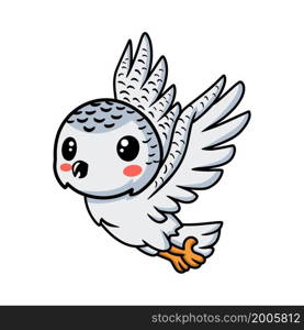 Cute little white polar owl cartoon flying