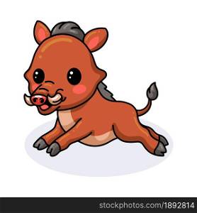 Cute little wild boar cartoon running