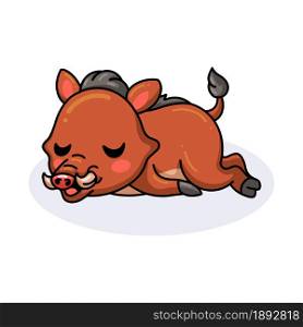 Cute little wild boar cartoon sleeping