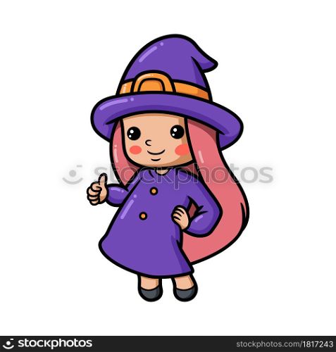 Cute little witch girl cartoon giving thumb up