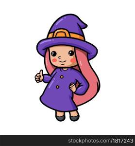 Cute little witch girl cartoon giving thumb up
