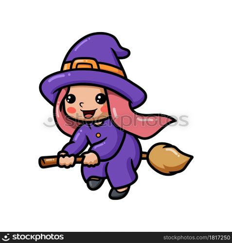 Cute little witch girl cartoon on broomstick
