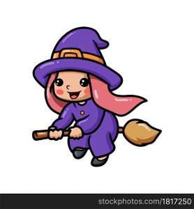 Cute little witch girl cartoon on broomstick