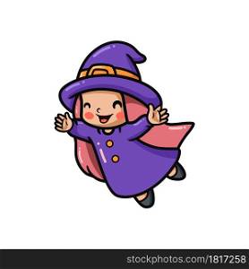 Cute little witch girl cartoon posing