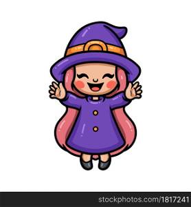 Cute little witch girl cartoon raising hands