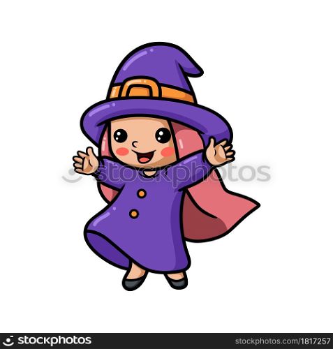 Cute little witch girl cartoon raising hands