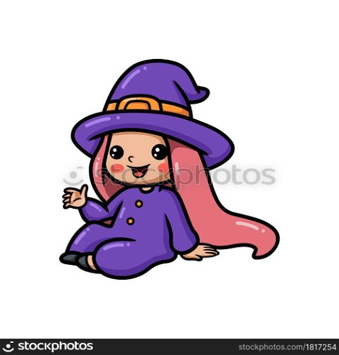 Cute little witch girl cartoon sitting