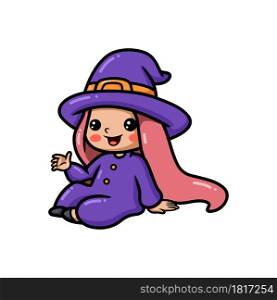 Cute little witch girl cartoon sitting