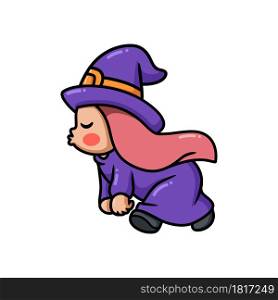 Cute little witch girl cartoon walking