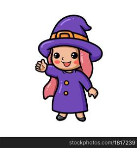 Cute little witch girl cartoon waving hand