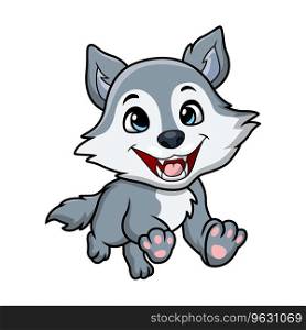Cute little wolf cartoon on white background
