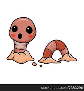 Cute little worm cartoon out from hole 