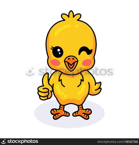 Cute little yellow chick cartoon giving thumb up