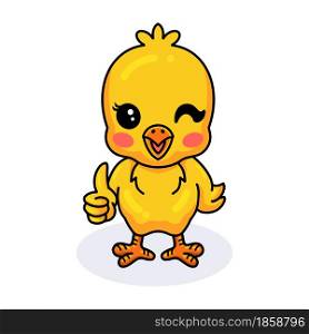Cute little yellow chick cartoon giving thumb up