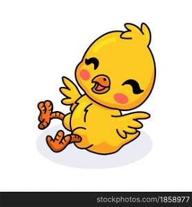 Cute little yellow chick cartoon posing