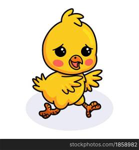 Cute little yellow chick cartoon running