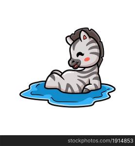 Cute little zebra cartoon playing on water
