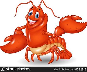 Cute lobster cartoon waving isolated on white background