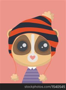 Cute loris.Childish print for nursery,kids apparel,poster,postcard.. Cute loris.