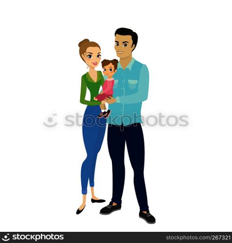 Cute love couple with baby,isolated on white background,stock cartoon vector illustration. Cute love couple with baby,isolated on white background
