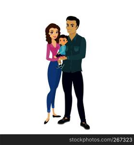 Cute love couple with baby,isolated on white background,stock cartoon vector illustration. Cute love couple with baby,isolated on white background