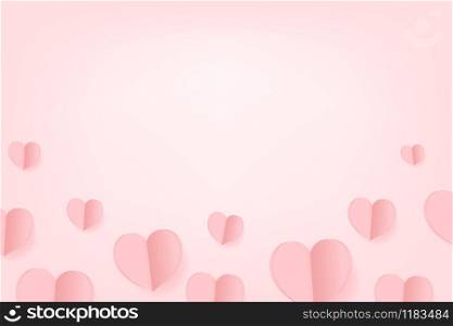 Cute Love Paper Hearts Float with copy space on pink background. Vector Illustration, Valentine's Day Poster