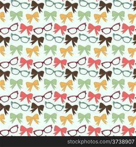 Cute love seamless pattern with bows, ribbons and glasses in vector