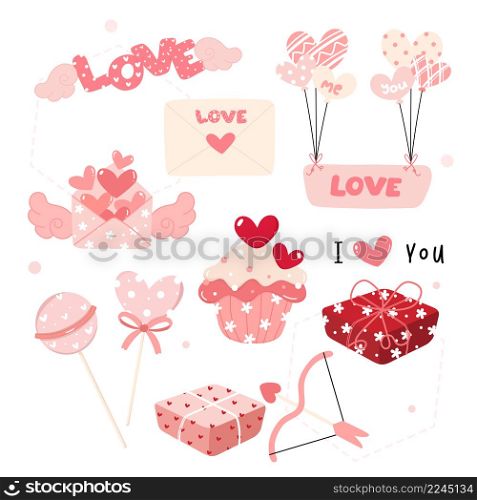 cute Love Valentine day decoration elements collection flat design