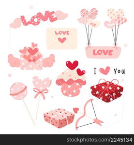 cute Love Valentine day decoration elements collection flat design