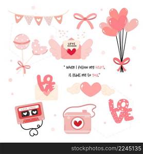 cute Love Valentine day decoration elements collection flat design