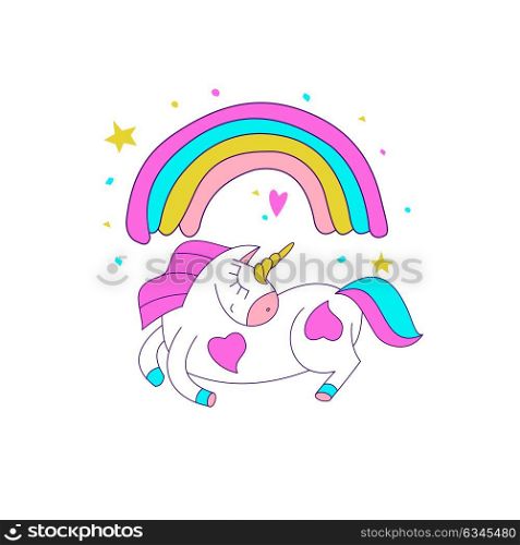 Cute magical unicorns. Vector illustration. For the decoration of children&rsquo;s parties, greeting cards, textiles.