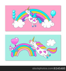 Cute magical unicorns. Vector illustration. For the decoration of children&rsquo;s parties, greeting cards, textiles.