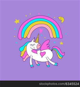 Cute magical unicorns. Vector illustration. For the decoration of children&rsquo;s parties, greeting cards, textiles.