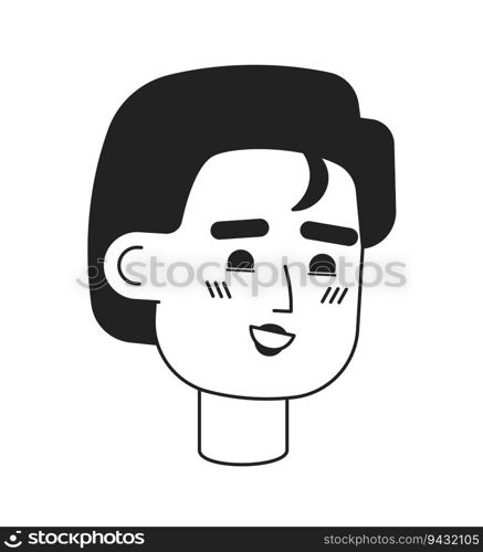 Cute man with short haircut monochrome flat linear character head. Editable outline hand drawn human face icon. 2D cartoon spot vector avatar illustration for animation. Cute man with short haircut monochrome flat linear character head