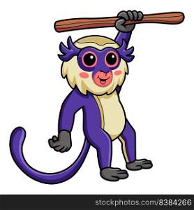 Cute mona monkey cartoon hanging on tree