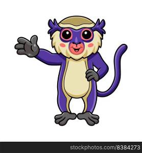 Cute mona monkey cartoon waving hand