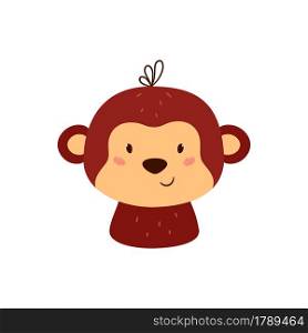 Cute monkey. Brown chimp. Animal kawaii character. Funny little monkey face. Vector hand drawn illustration isolated on white background.. Cute monkey. Brown chimp. Animal kawaii character. Funny little monkey face. Vector hand drawn illustration isolated on white background