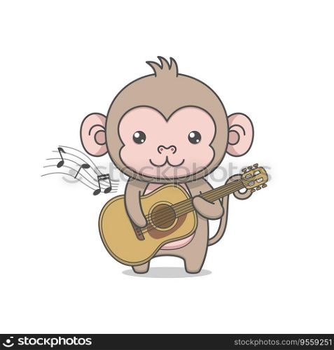Cute Monkey Character Playing Guitar