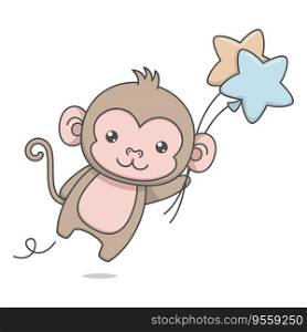 Cute Monkey Character With Balloon
