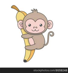 Cute Monkey Hugging Big Banana