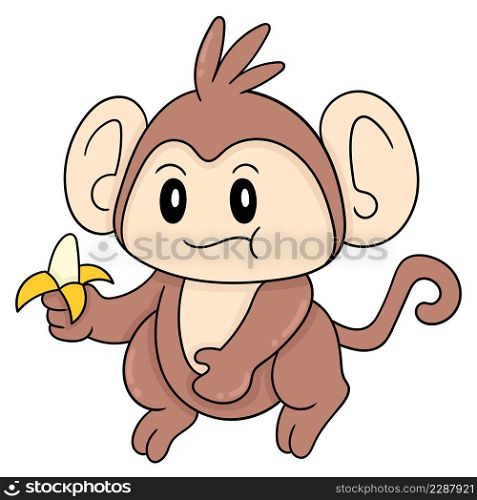 cute monkey kid enjoying delicious banana