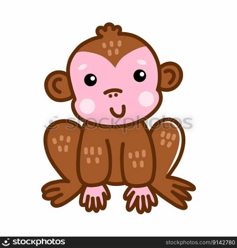 Cute monkey on white background. Vector illustration for  kid. Sticker. African animal.