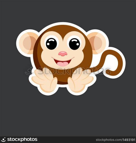 cute monkey sticker template in flat vector style