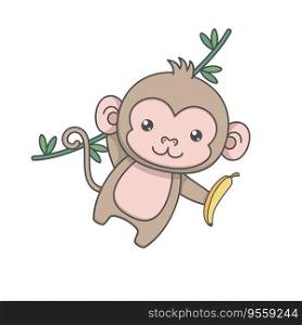 Cute Monkey Swinging With Banana