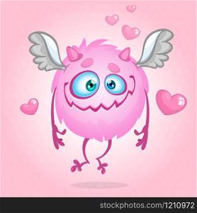 Cute monster in love. Illustration for St Valentine&rsquo;s Day. Vector isolated on rose background